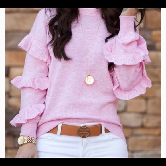 J. Crew Sweaters - J Crew wool ruffle sweater in pink. Worn twice.